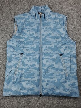 Johnnie O Rippen Puffer Vest Mens Medium Camo Slate Blue Sleeveless Jacket Golf